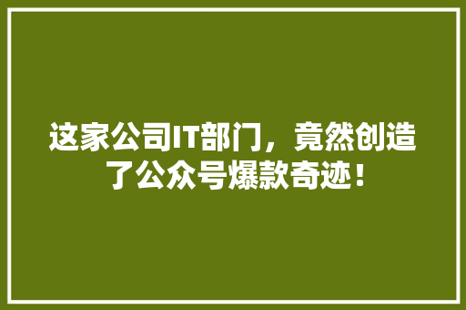 这家公司IT部门，竟然创造了公众号爆款奇迹！ seo技术