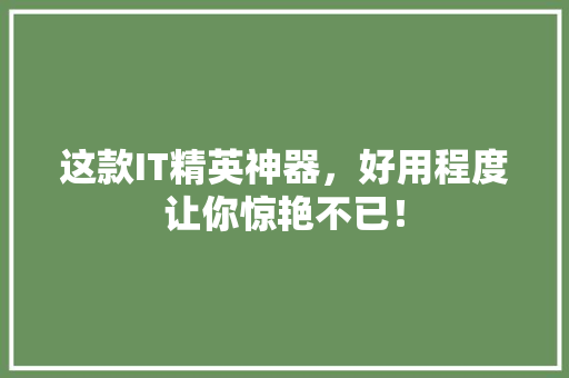 这款IT精英神器，好用程度让你惊艳不已！