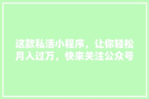 这款私活小程序，让你轻松月入过万，快来关注公众号，赚钱新姿势！