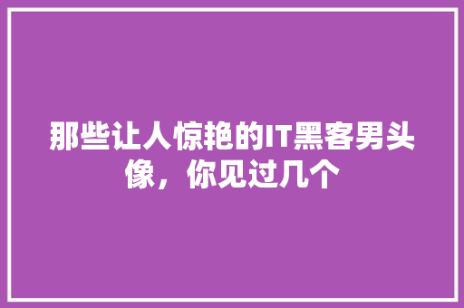 那些让人惊艳的IT黑客男头像，你见过几个