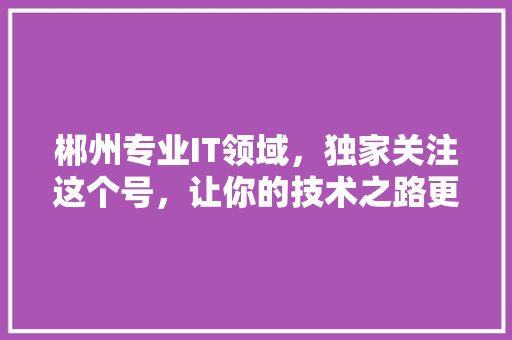 郴州专业IT领域，独家关注这个号，让你的技术之路更上一层楼！