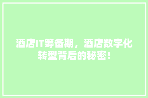酒店IT筹备期，酒店数字化转型背后的秘密！ 英文谷歌算法