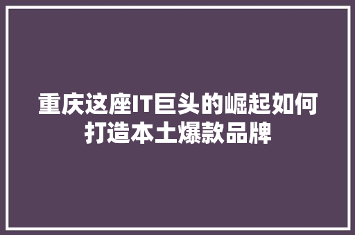 重庆这座IT巨头的崛起如何打造本土爆款品牌