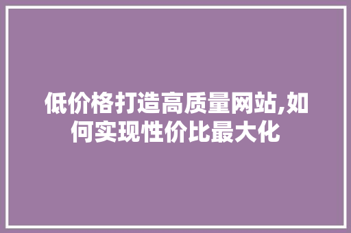 低价格打造高质量网站,如何实现性价比最大化 低价格打造高质量网站,如何实现性价比最大化 英文谷歌算法
