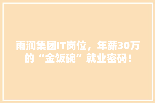 雨润集团IT岗位，年薪30万的“金饭碗”就业密码！