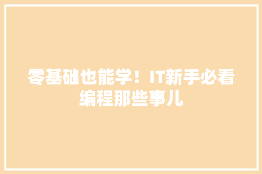 零基础也能学！IT新手必看编程那些事儿