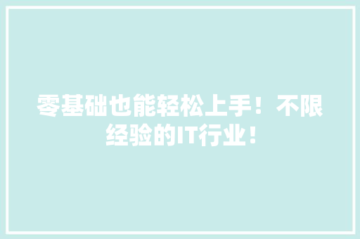 零基础也能轻松上手！不限经验的IT行业！