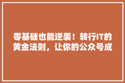 零基础也能逆袭！转行IT的黄金法则，让你的公众号成为爆款！ 网站优化