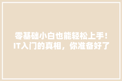 零基础小白也能轻松上手！IT入门的真相，你准备好了吗 头条优化