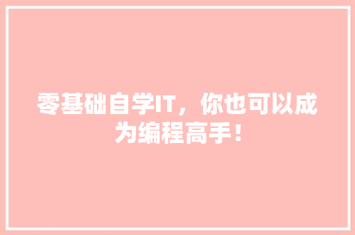 零基础自学IT，你也可以成为编程高手！