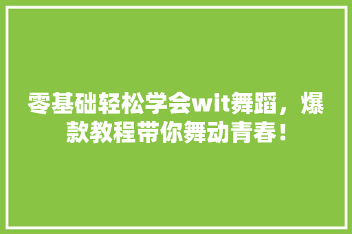零基础轻松学会wit舞蹈，爆款教程带你舞动青春！