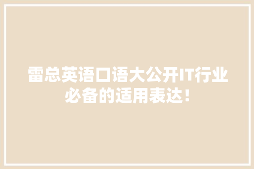雷总英语口语大公开IT行业必备的适用表达！