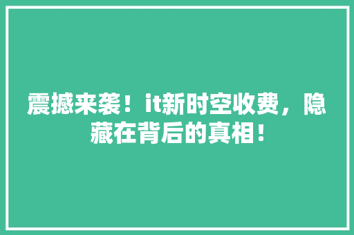 震撼来袭！it新时空收费，隐藏在背后的真相！ 小程序开发