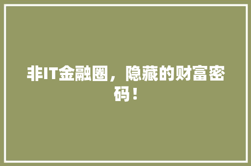 非IT金融圈，隐藏的财富密码！