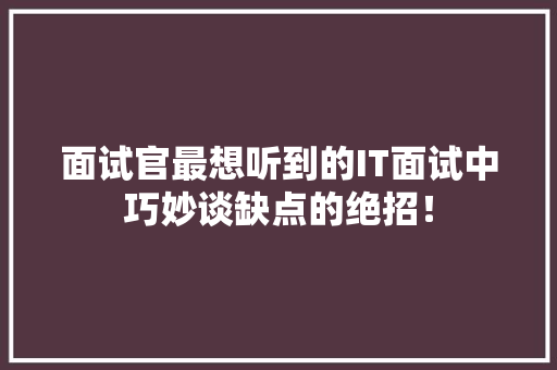 面试官最想听到的IT面试中巧妙谈缺点的绝招！ 360搜优化