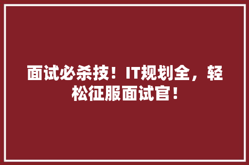 面试必杀技！IT规划全，轻松征服面试官！ 网站开发