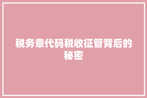 税务章代码税收征管背后的秘密