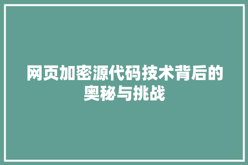 网页加密源代码技术背后的奥秘与挑战 seo技术