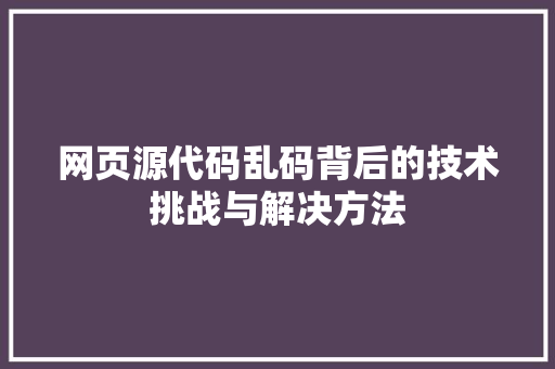 网页源代码乱码背后的技术挑战与解决方法 seo技术