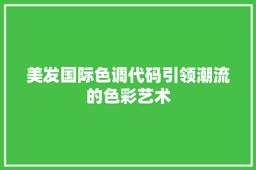 美发国际色调代码引领潮流的色彩艺术 seo技术