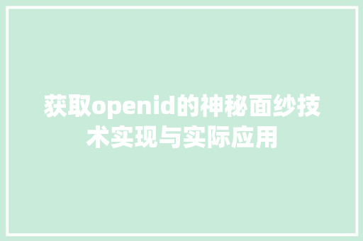 获取openid的神秘面纱技术实现与实际应用 百度算法
