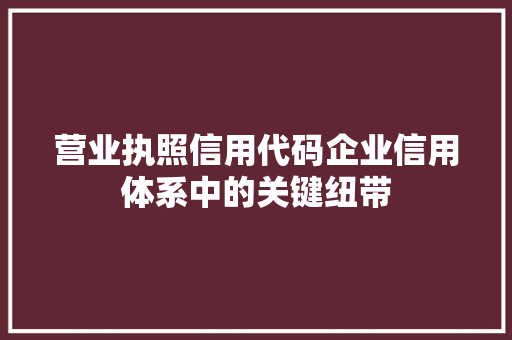 营业执照信用代码企业信用体系中的关键纽带