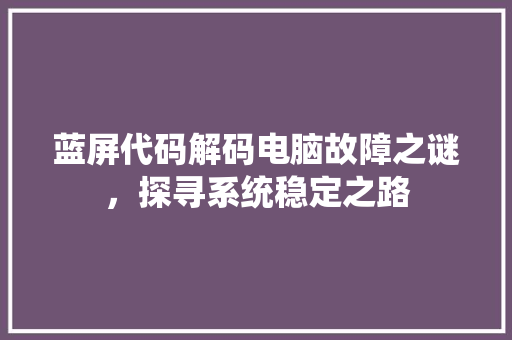 蓝屏代码解码电脑故障之谜，探寻系统稳定之路