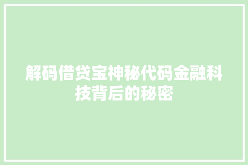解码借贷宝神秘代码金融科技背后的秘密
