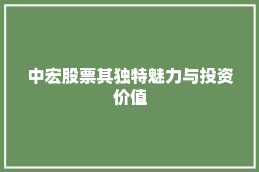 中宏股票其独特魅力与投资价值