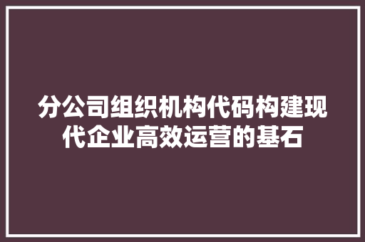 分公司组织机构代码构建现代企业高效运营的基石 小程序开发