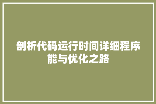 剖析代码运行时间详细程序能与优化之路