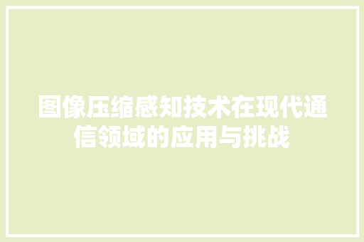 图像压缩感知技术在现代通信领域的应用与挑战