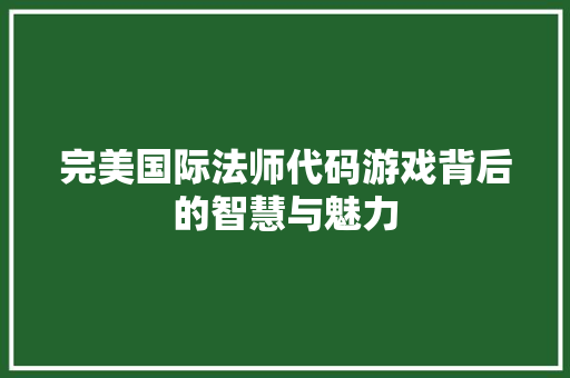 完美国际法师代码游戏背后的智慧与魅力 网站开发