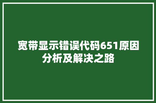 宽带显示错误代码651原因分析及解决之路