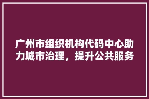 广州市组织机构代码中心助力城市治理，提升公共服务水平