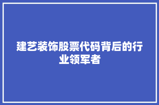 建艺装饰股票代码背后的行业领军者 网站优化