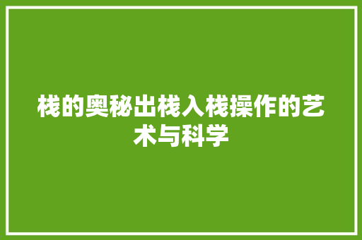 栈的奥秘出栈入栈操作的艺术与科学