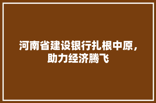 河南省建设银行扎根中原，助力经济腾飞