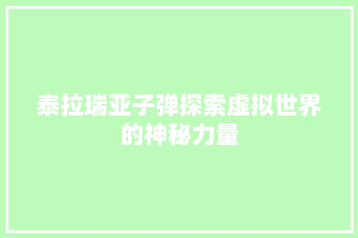 泰拉瑞亚子弹探索虚拟世界的神秘力量 小程序开发