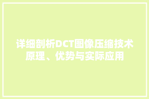 详细剖析DCT图像压缩技术原理、优势与实际应用