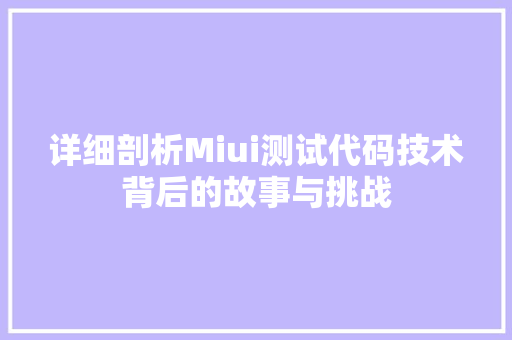 详细剖析Miui测试代码技术背后的故事与挑战 英文谷歌算法