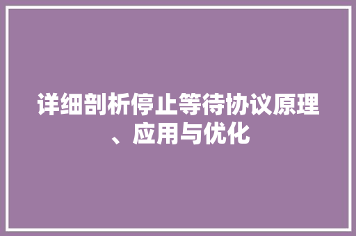 详细剖析停止等待协议原理、应用与优化