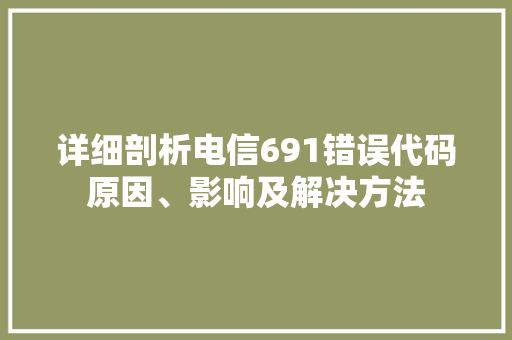 详细剖析电信691错误代码原因、影响及解决方法 小程序开发