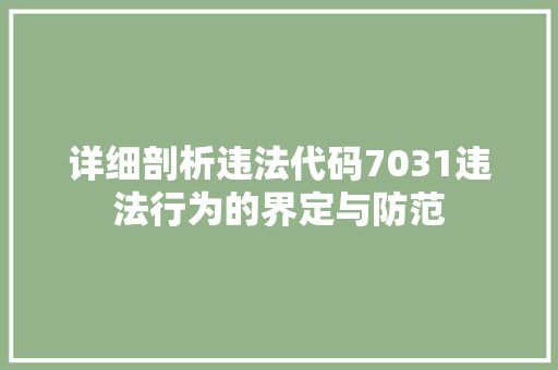 详细剖析违法代码7031违法行为的界定与防范