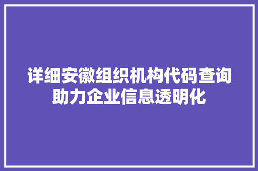详细安徽组织机构代码查询助力企业信息透明化