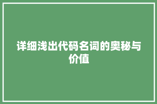 详细浅出代码名词的奥秘与价值