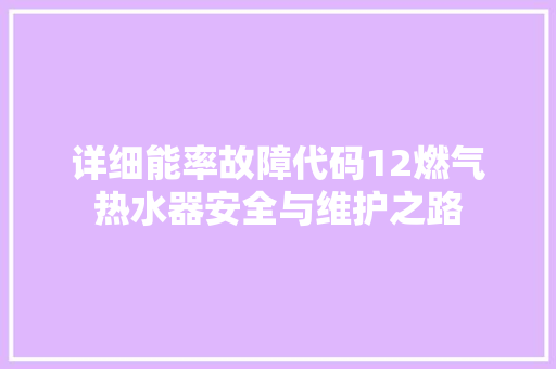 详细能率故障代码12燃气热水器安全与维护之路