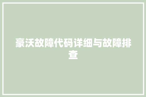 豪沃故障代码详细与故障排查 英文谷歌算法