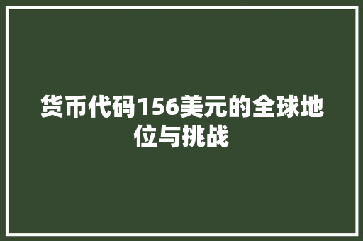 货币代码156美元的全球地位与挑战