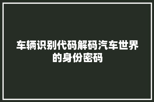 车辆识别代码解码汽车世界的身份密码